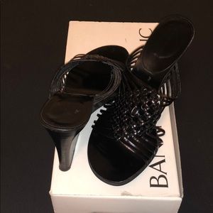 Woven Leather Wedge Mule in size 7.5